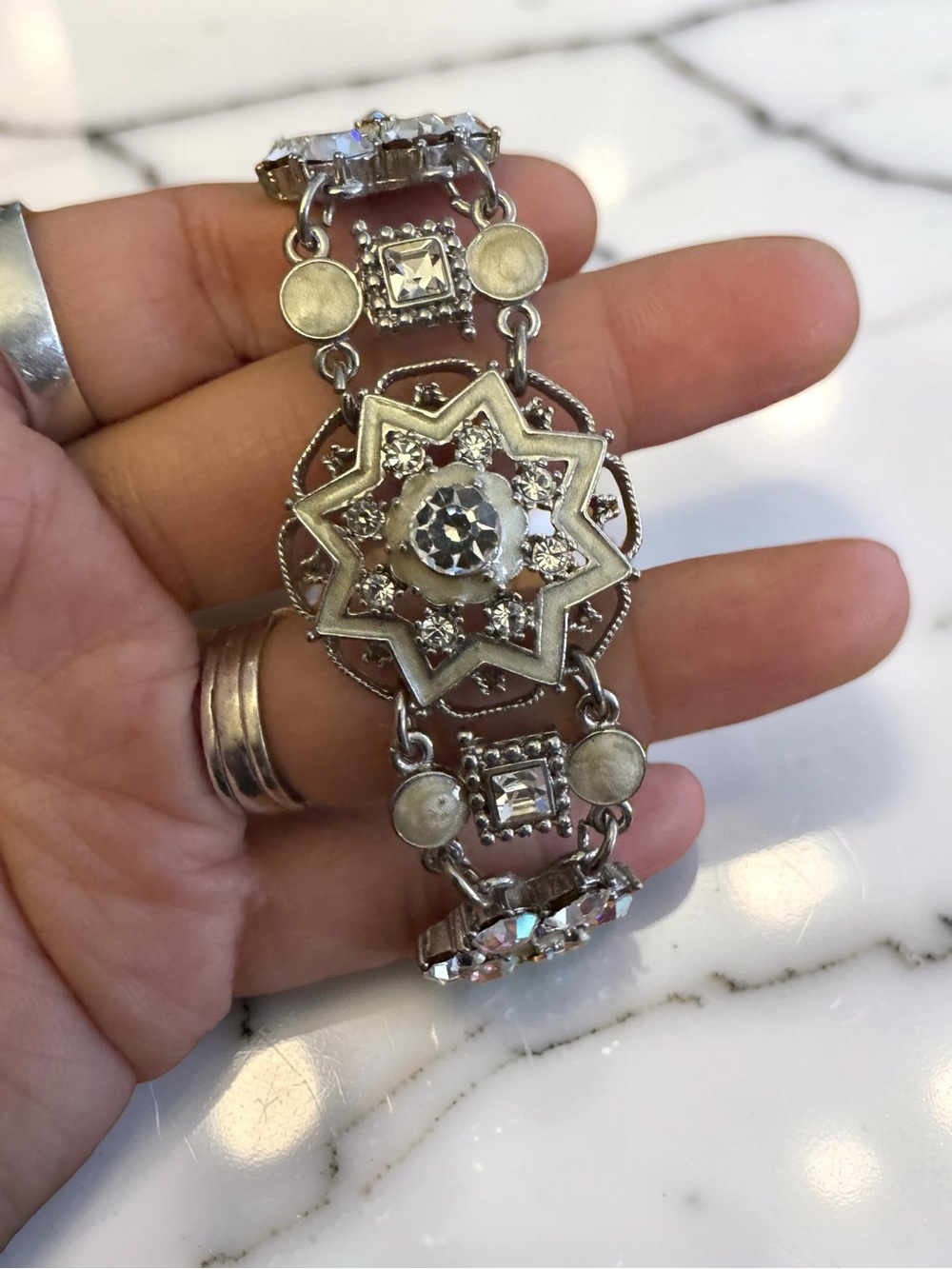 AB Rhinestone Statement Panel Bracelet - Picture 2 of 4